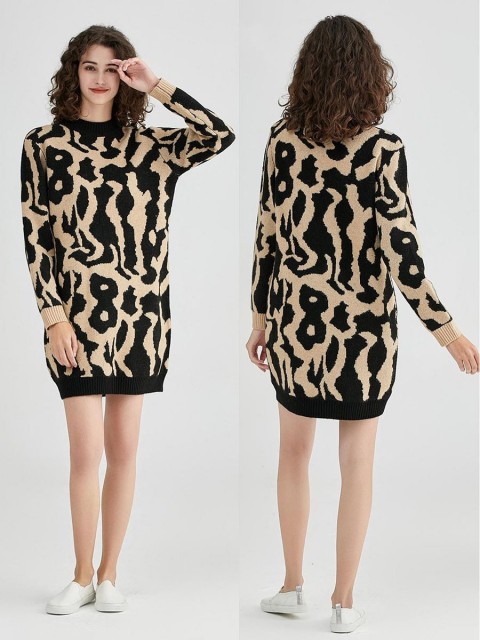 Italian Wool Mix Animal Printed Knitted Jumper Dress