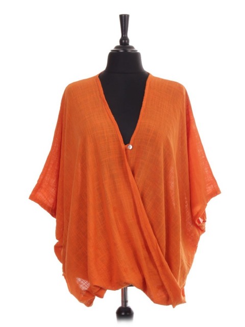 Italian Wrap Over Batwing Top With Button Fastening