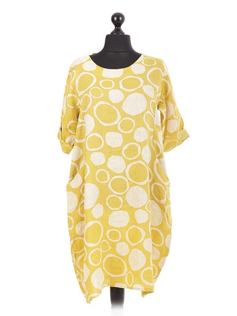 Italian Linen Spotty Circle Oversized Pocket Dress
