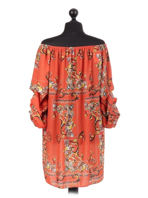 Italian Baroque Print Bardot Tunic Top