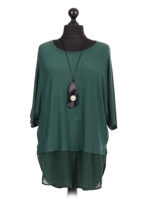 Italian Batwing Top With Chiffon Hem And Necklace