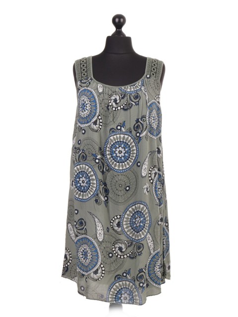 Italian Crotchet Shoulder Aztec Print Dress