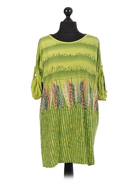 Italian Feather Print Tunic Dress