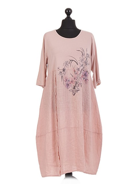 Italian Pearl Embellished Linen Dress