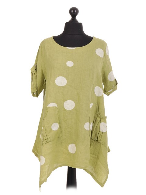 Italian Spot Printed Pleated Pocket Tunic Top