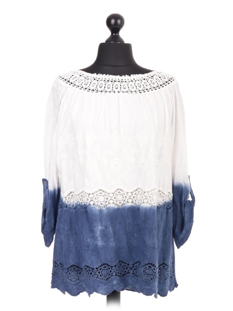 Italian Crotchet Lace Turn up Sleeve Top