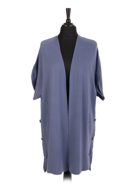 Italian Knitted Long Cardigan With Side Button Panel