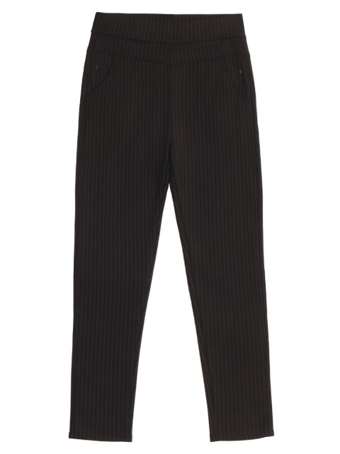 Women Stripy Pattern Fleece Lined Stretch Trousers