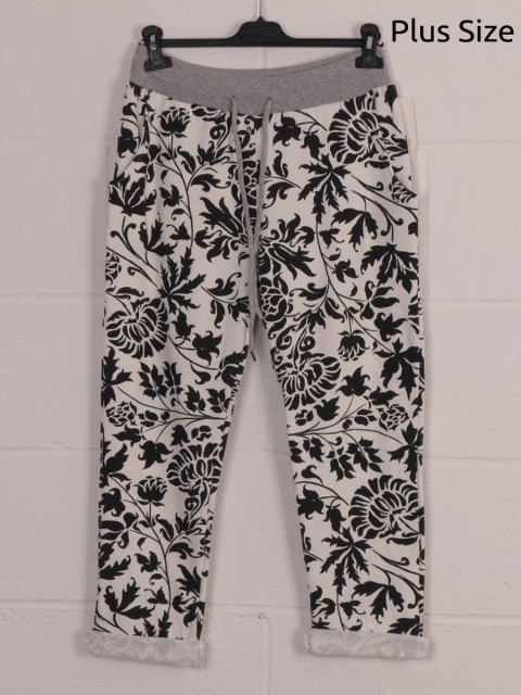 Plus Size Italian Tropical Print Cotton Trousers