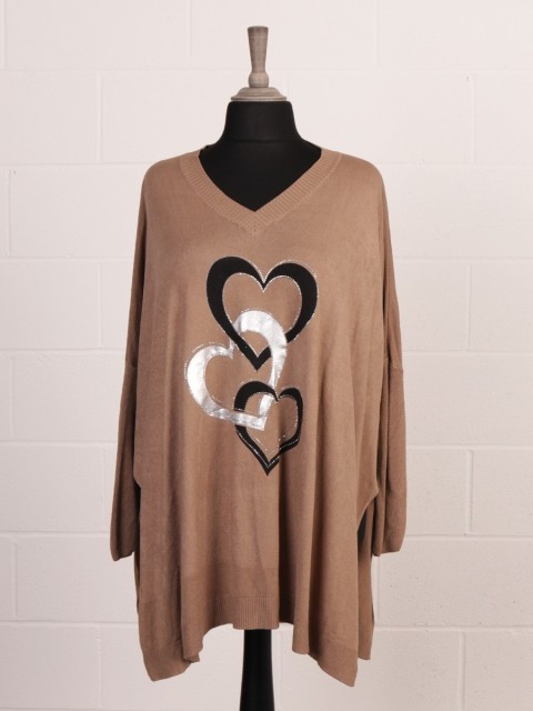 Plus Size Italian Diamante Heart Detail Fine Knit Jumper