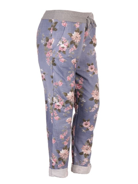 Plus Size Italian Floral Print Cotton Trousers