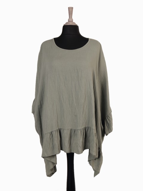 Plus Size Italian Frilled Detail Batwing Tunic Top