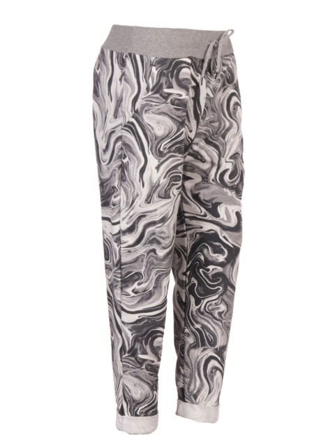 Plus Size Italian Marble Print Cotton Trousers With Side Pockets