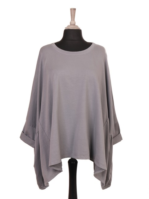 Plus Size Italian Side Pleated Batwing Tunic Top