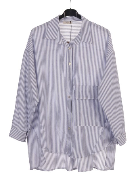 Plus Size Italian Stripy Blouse with Front Button Panel and Pocket