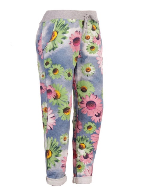 Plus Size Italian Sunflower Print Cotton Trouser