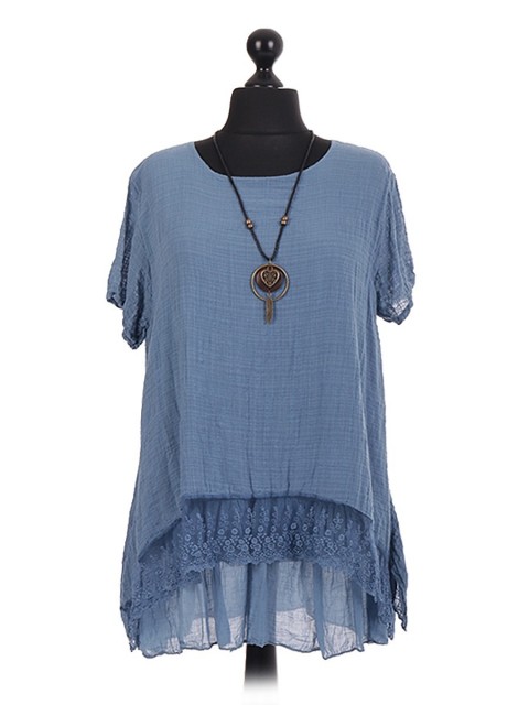 Italian two Layered Lace Trim Necklace Tunic