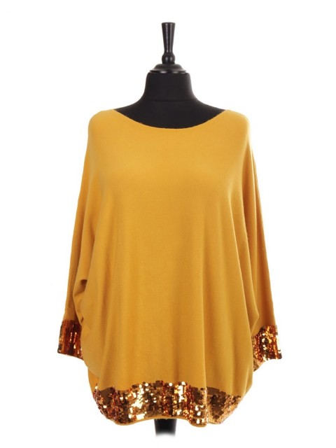 Italian Knitted Batwing Jumper With Arm And Hem Sequin Detail