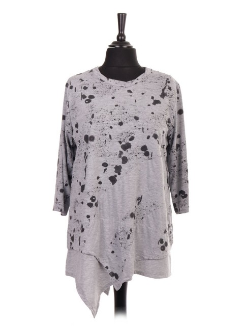 Italian Splash Print Assymetric Hem Tunic Top