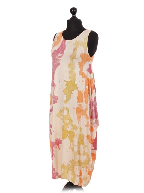 Italian Splash Print Sleeveless Lagenlook Dress