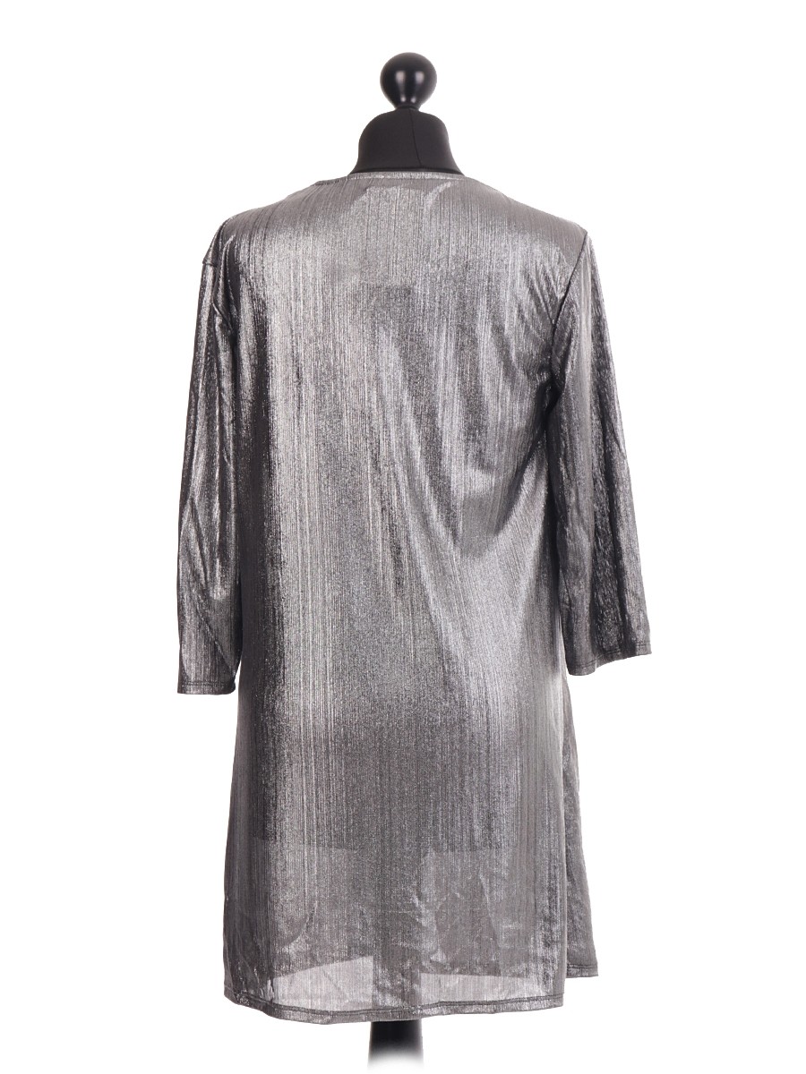 Italian fashion clothing, Gathered Metallic Silver Tunic Top