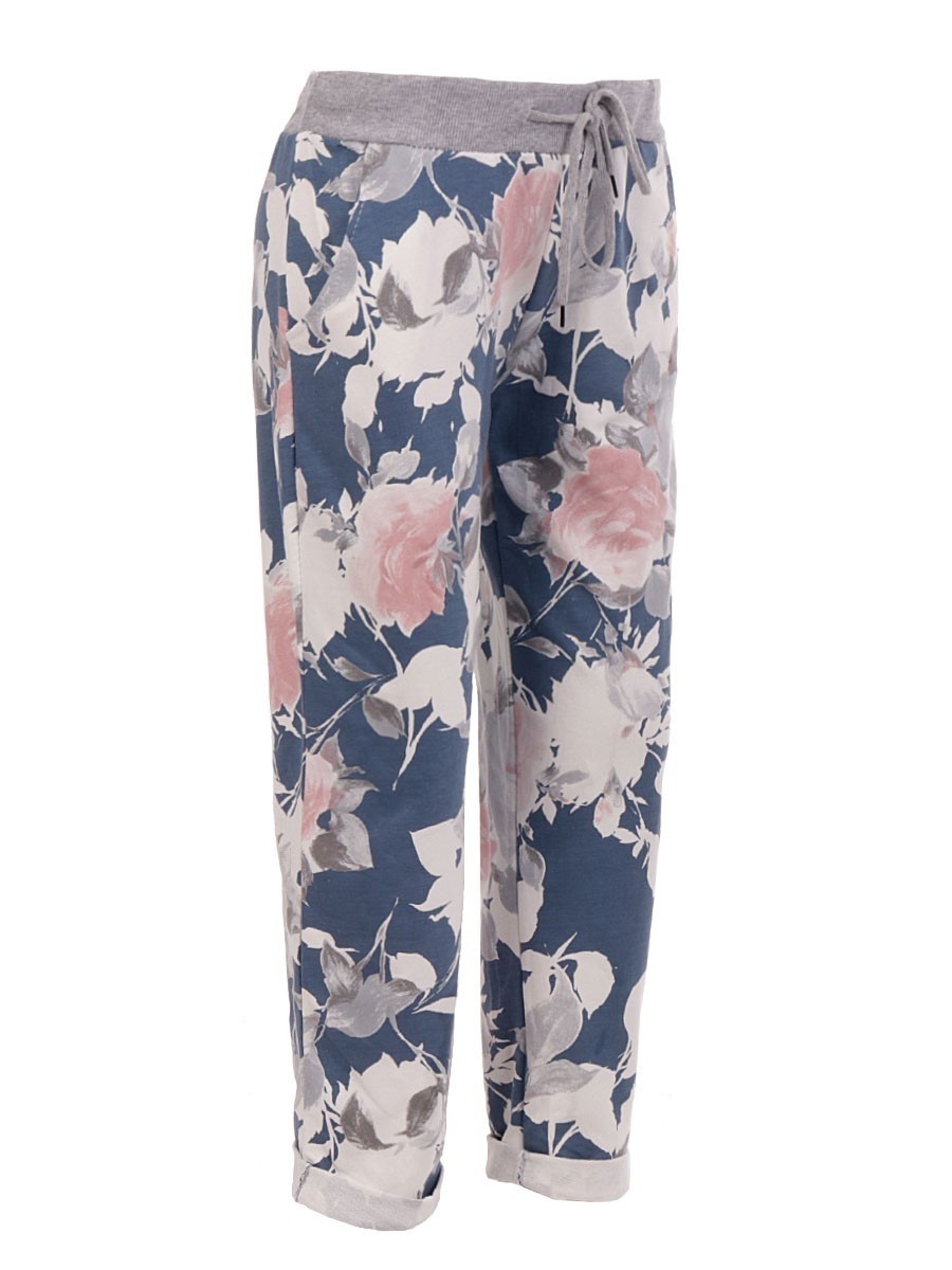 Italian Made Floral Print Cotton Trousers