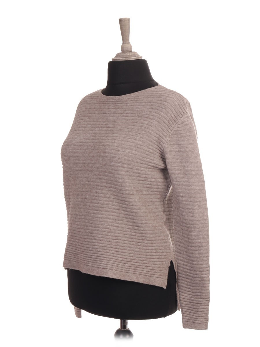 Italian Knitted High Low Ribbed Crop Jumper