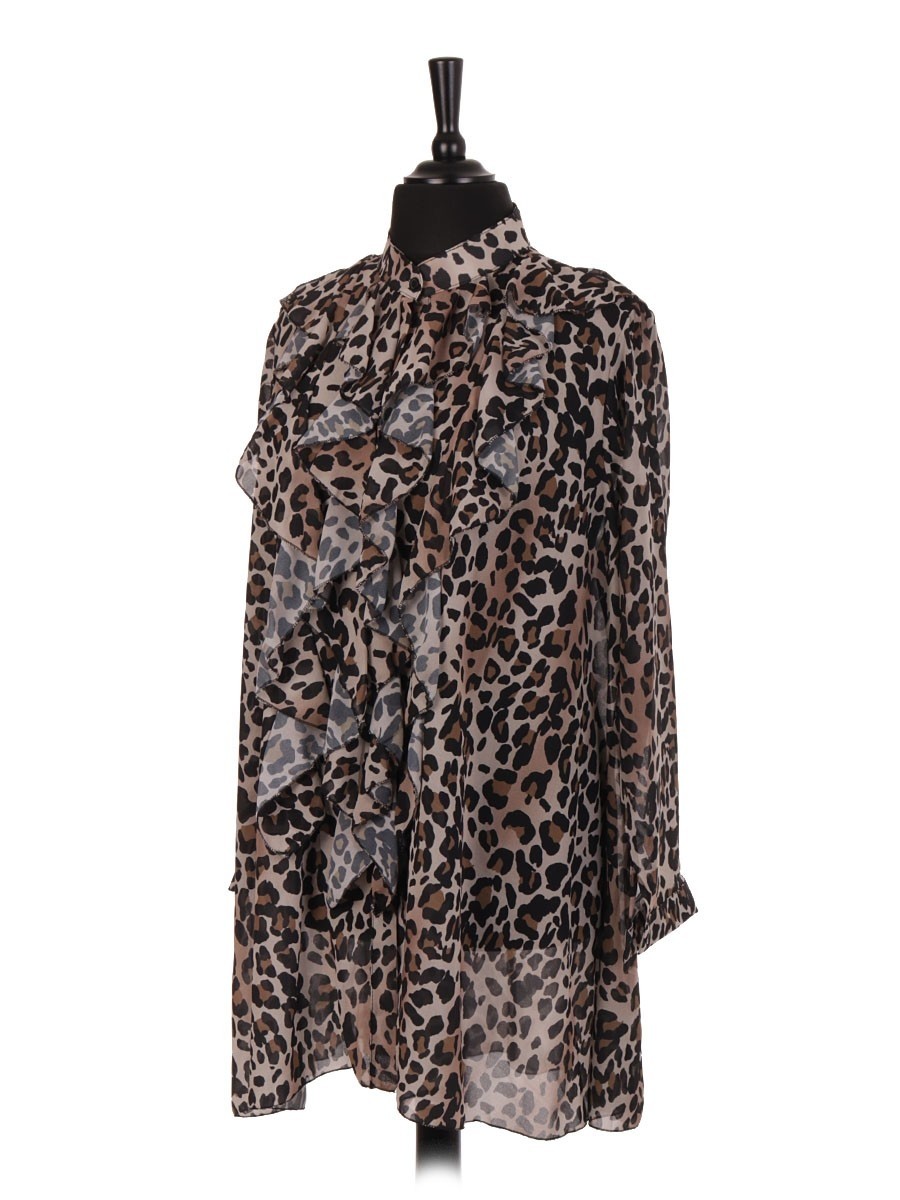 animal print ruffle blouse