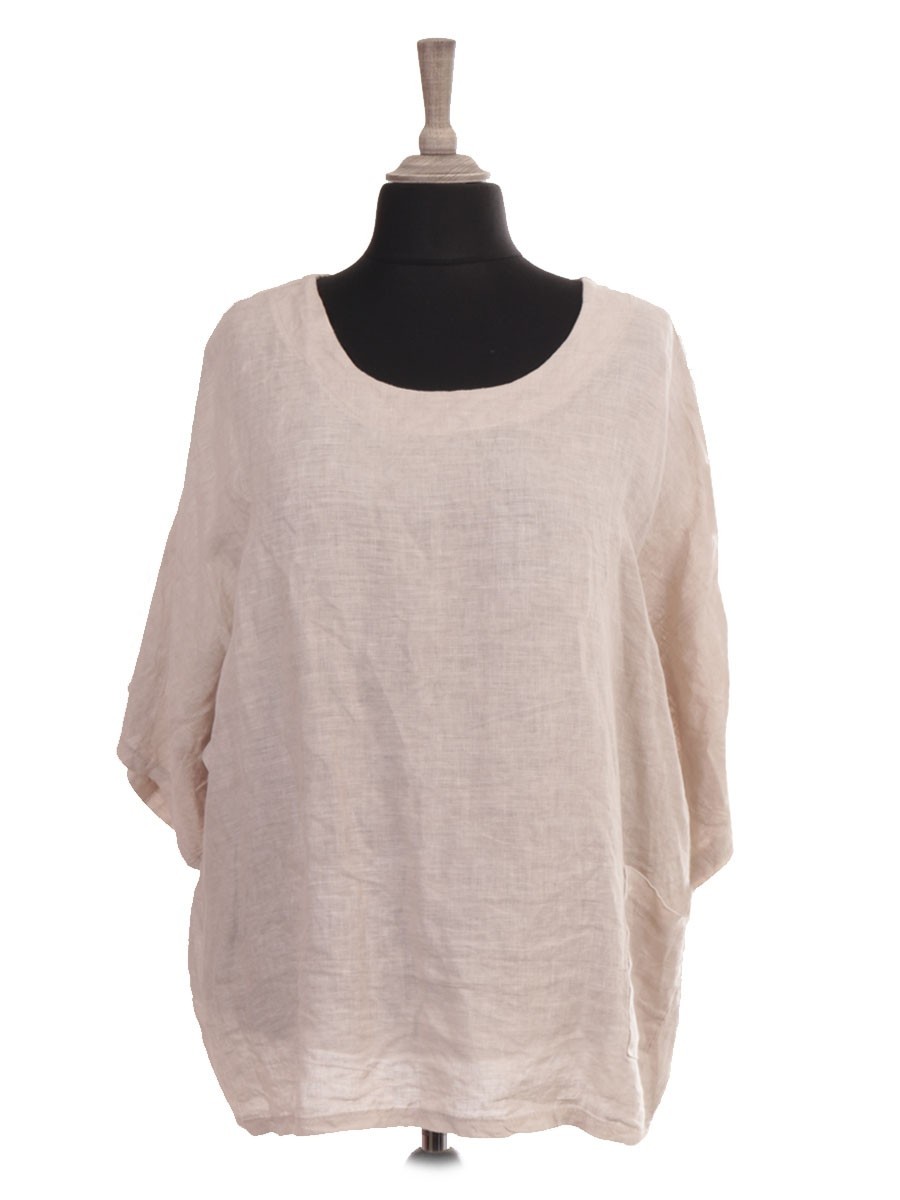 Italian Linen Batwing Top With Front Pocket