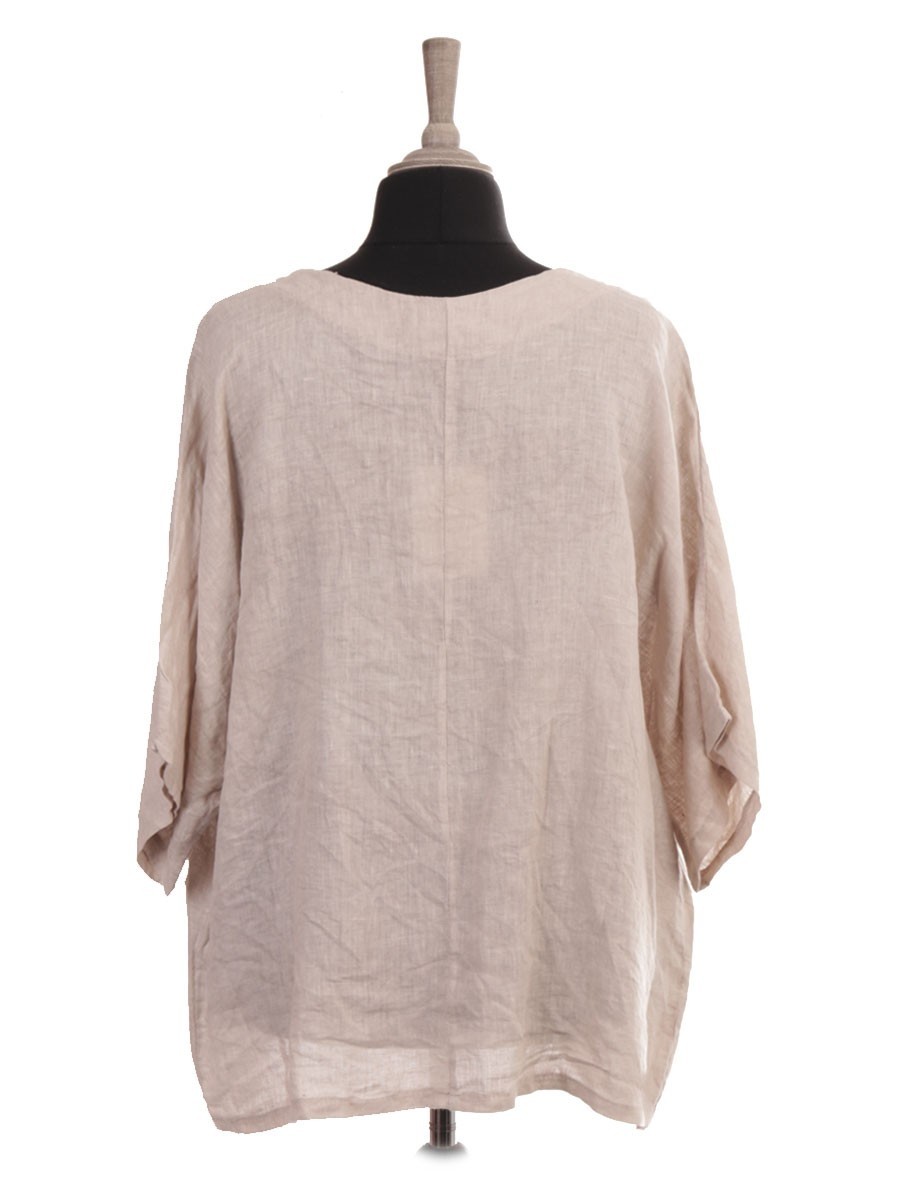 Italian Linen Batwing Top With Front Pocket