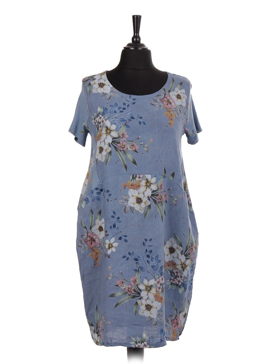 Italian Linen Floral Print Lagenlook Dress
