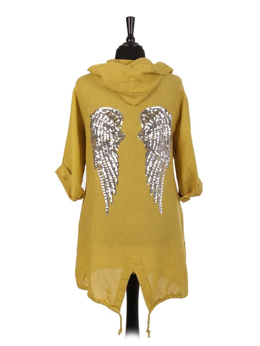 Italian Linen Sequin Angel Wing Hooded Jacket