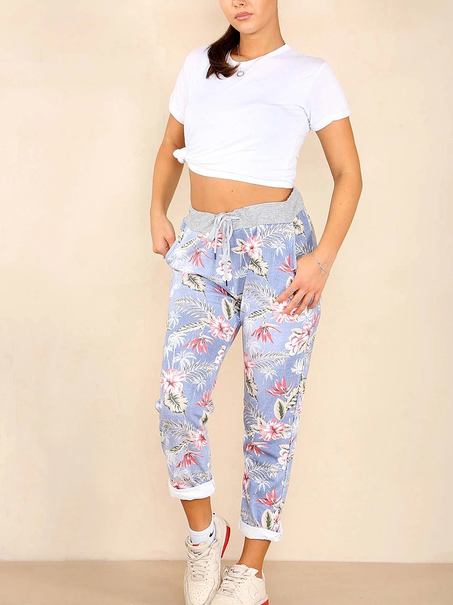 Italian Palm Tree Print Cotton Joggers