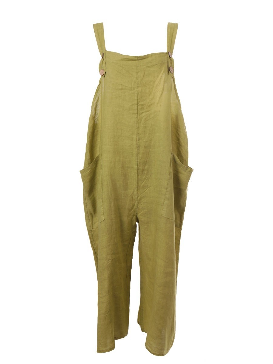 Italian Plain Linen Dungaree with button Fastening and Pockets