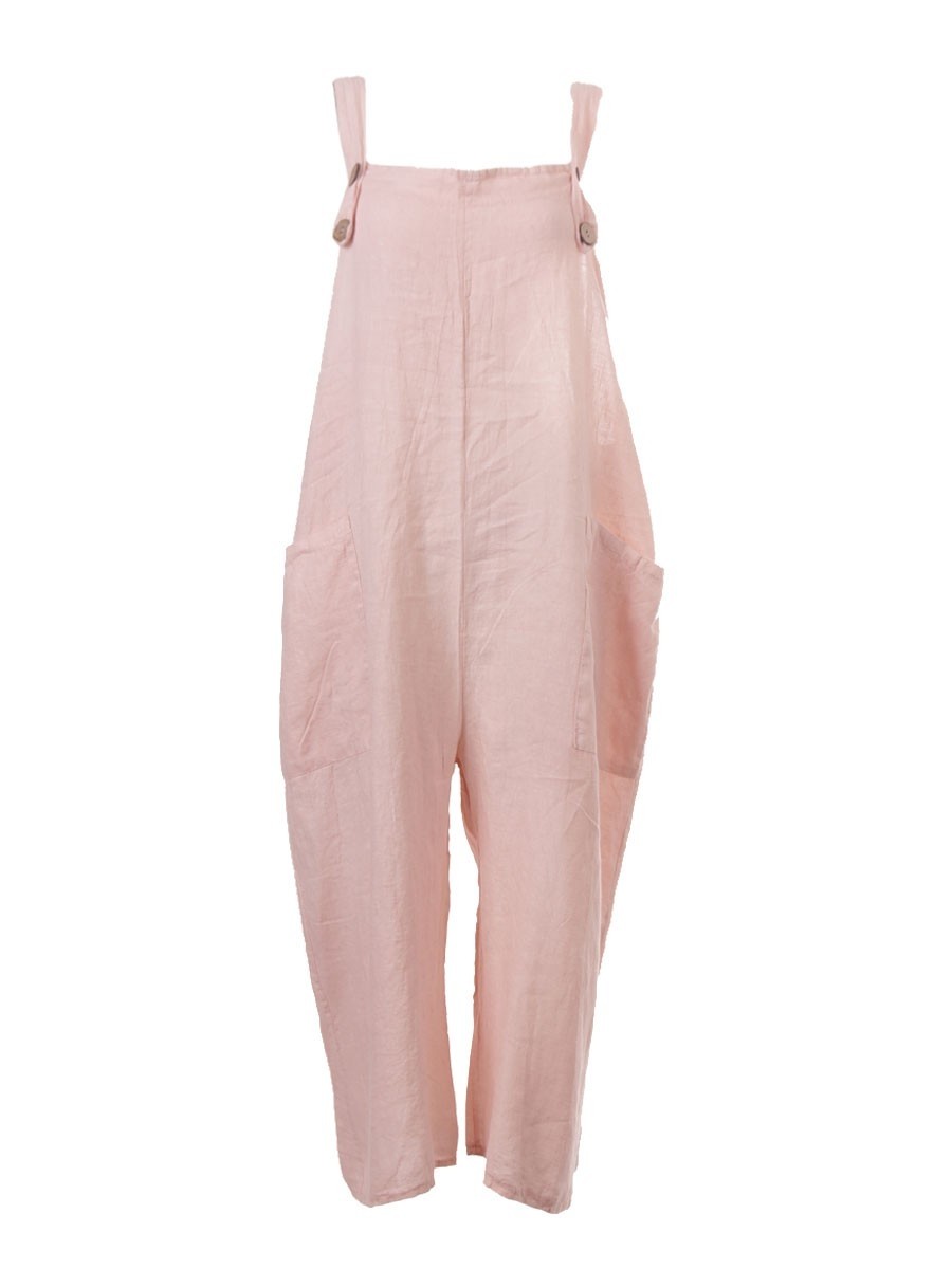 Italian Plain Linen Dungaree with button Fastening and Pockets