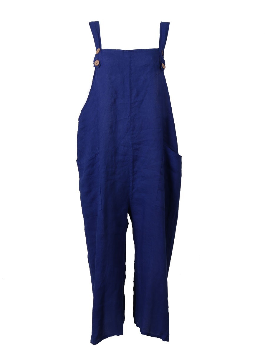 Italian Plain Linen Dungaree with button Fastening and Pockets