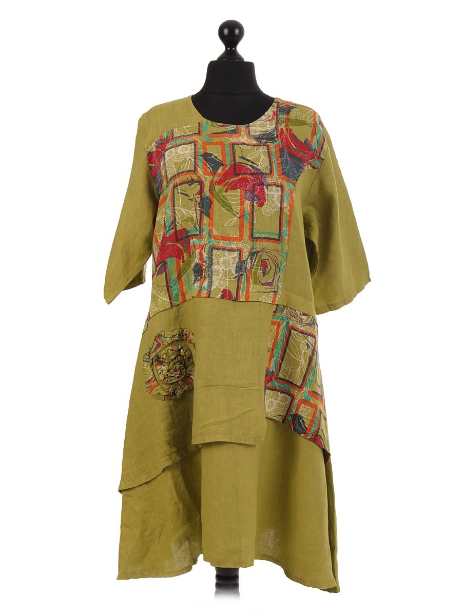Made in Italy clothing, Italian Printed Patch Linen Dress