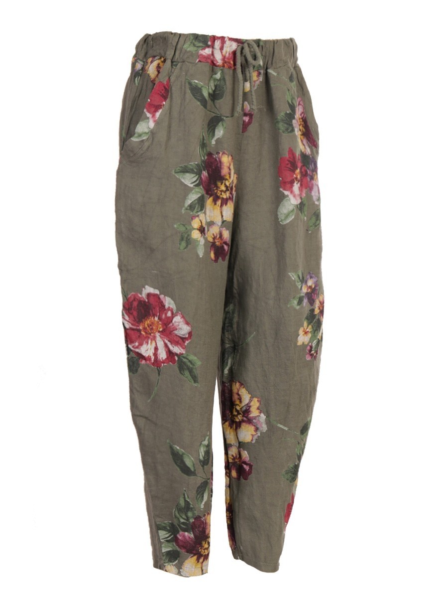 Italian Relaxed Fit Floral Linen Trousers
