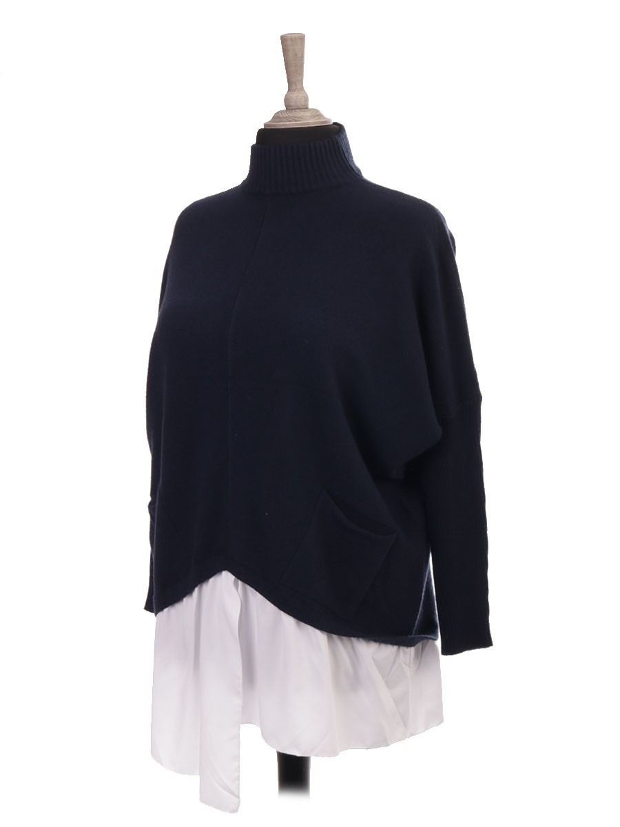 black shirt insert crew neck jumper