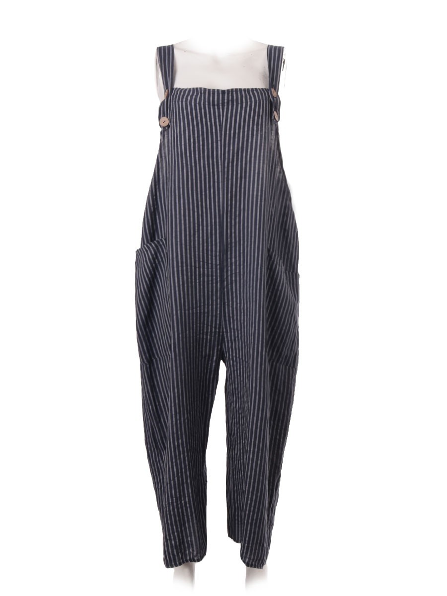 Italian Stripe Linen Dungaree With Button Fastening Straps