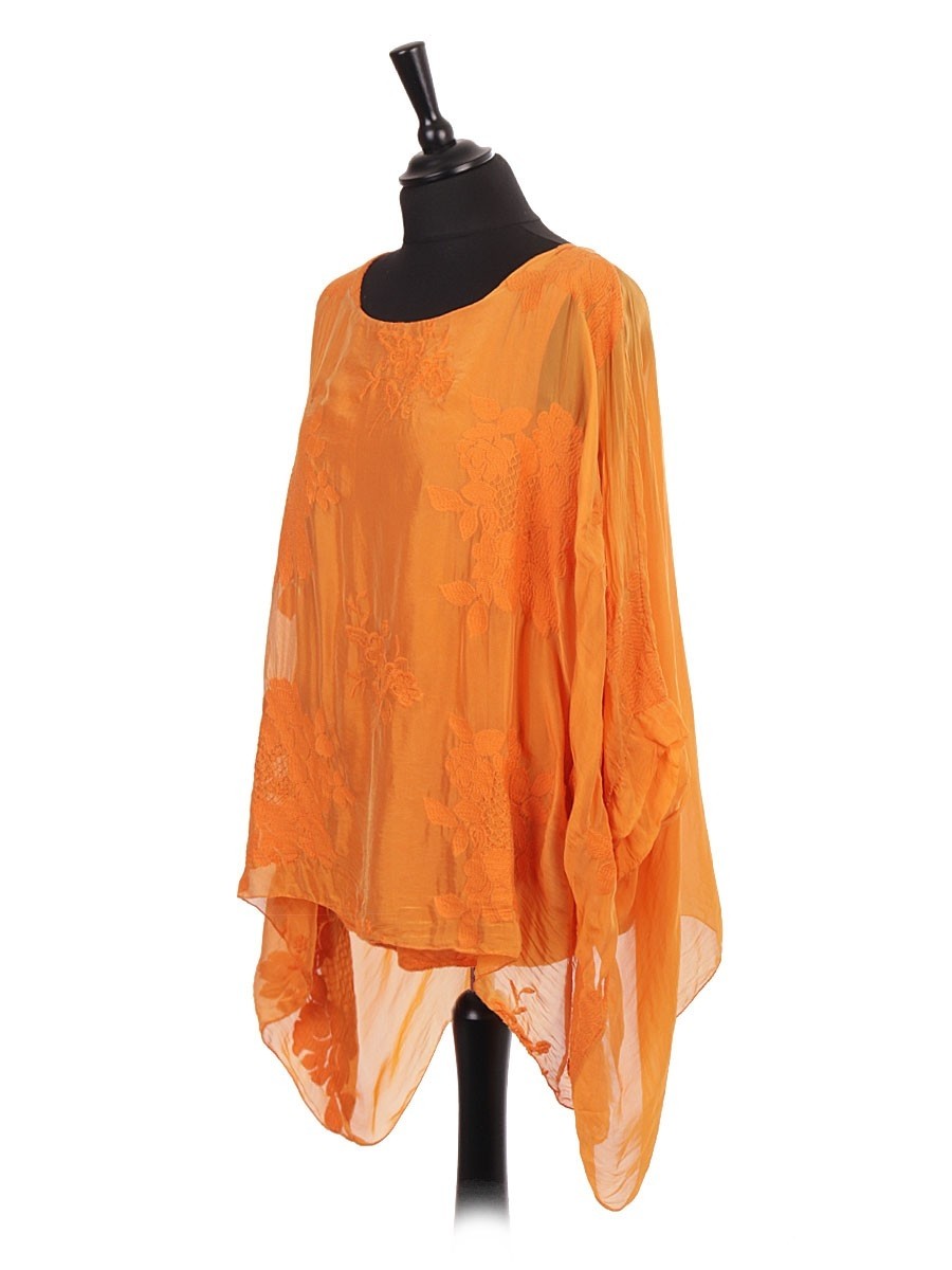 Italian Two Layered Embroidered Silk Batwing Top