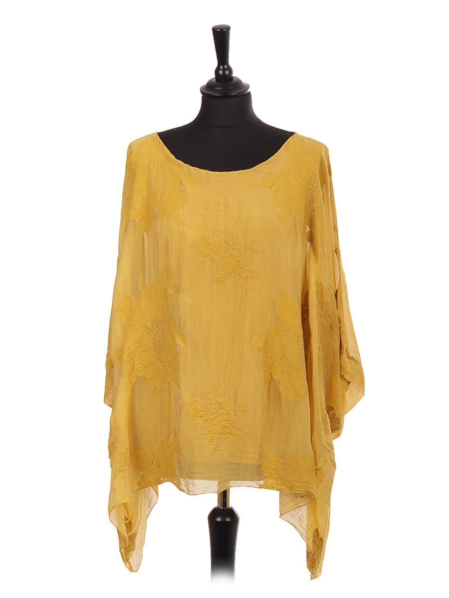 Italian Two Layered Embroidered Silk Batwing Top
