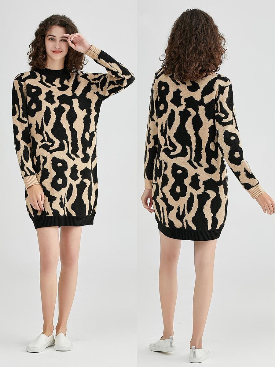 Italian Wool Mix Animal Printed Knitted Jumper Dress