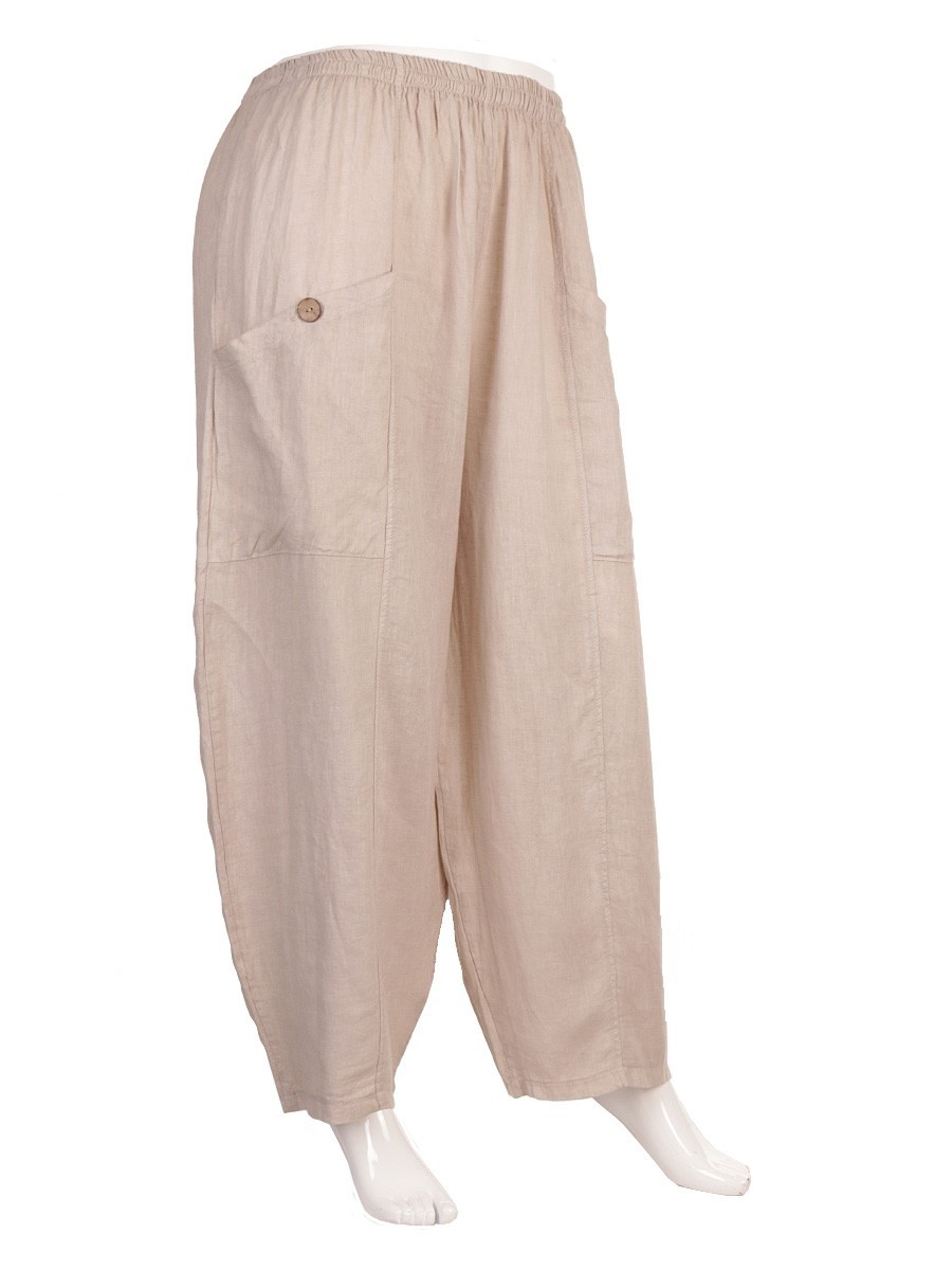 Plus Size Italian Linen Trousers With Front Button Pockets
