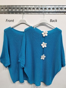 Italian Mesh Net Batwing Top With Flower Detail
