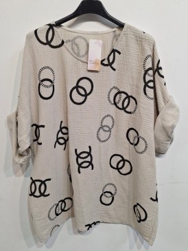 Italian Printed Short Sleeves Cotton Top