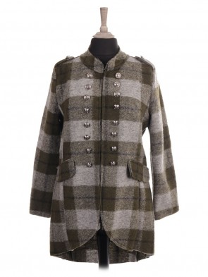 Italian Check Print Hi-lo Wool Jacket