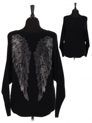 Italian Diamante Embellished Angel Wing Back Batwing Jumper