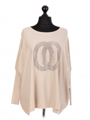 Batwing Rhinestone Motif Jumper