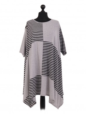 Cotton Striped Panel Handkerchief Hem Tunic